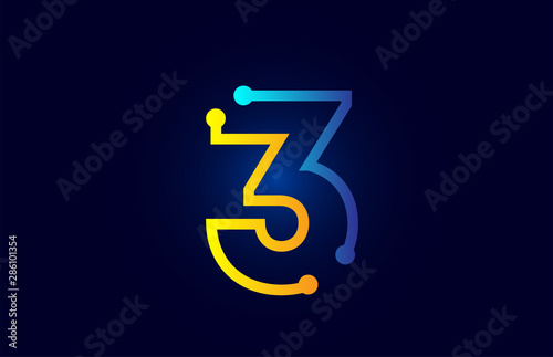 number 3 in blue and orange color for logo icon design