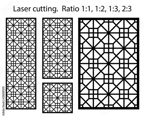 Laser pattern. Set of decorative vector panels for laser cutting. Template for interior partition in arabesque style.