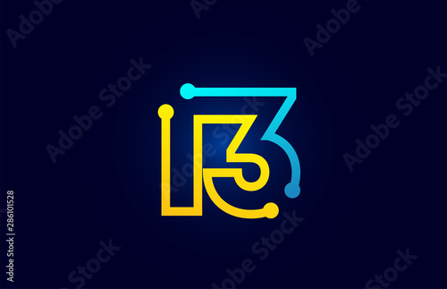 number 13 in blue and orange color for logo icon design