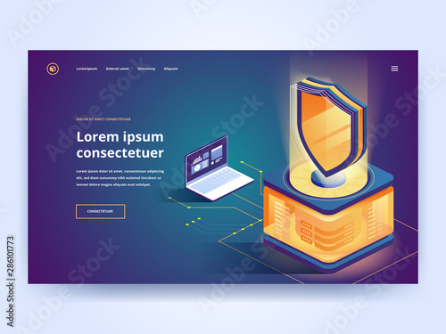 Protection software landing page vector template