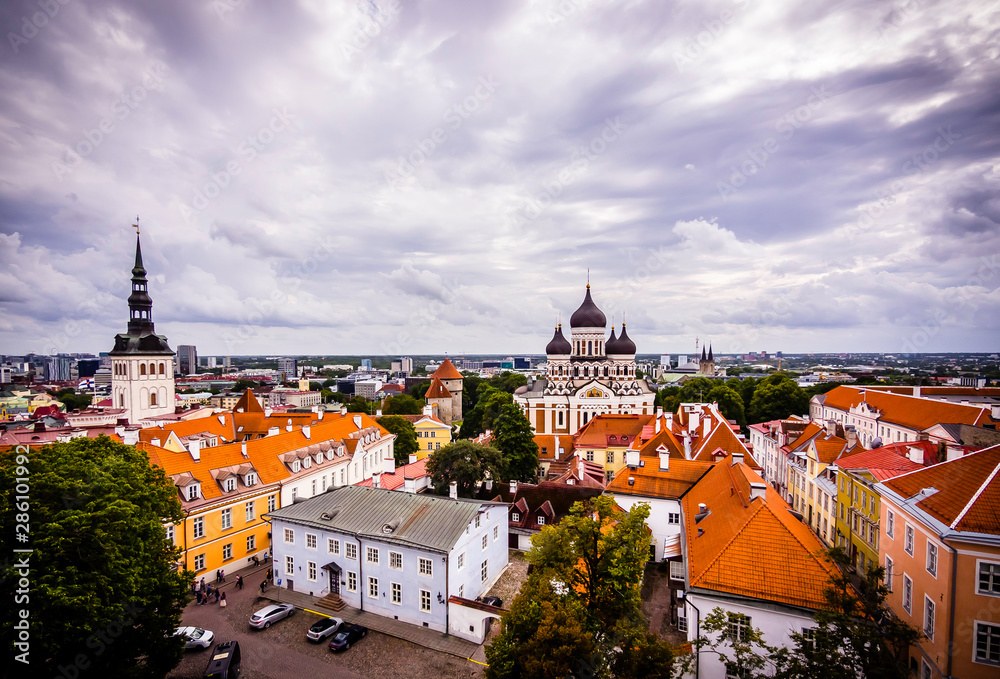 Beautiful skyline of Tallinn old town featuring Alexander Nevsky Cathedral