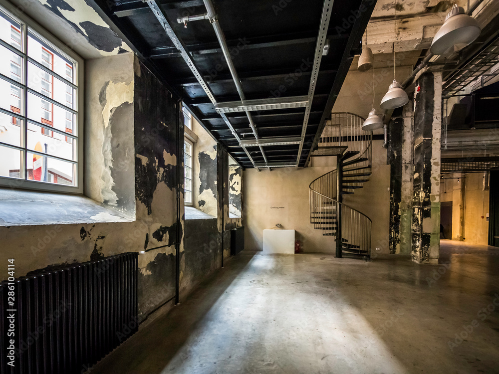 Tallinn, Estonia, Aug 10, 2019, rugged interior design of cultural center Kultuurikatel in Tallinn, Estonia