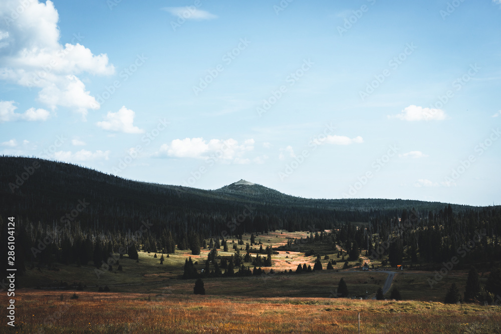 Fototapeta premium Cloudy beautiful landscape in the middle of nowhere on Sumava