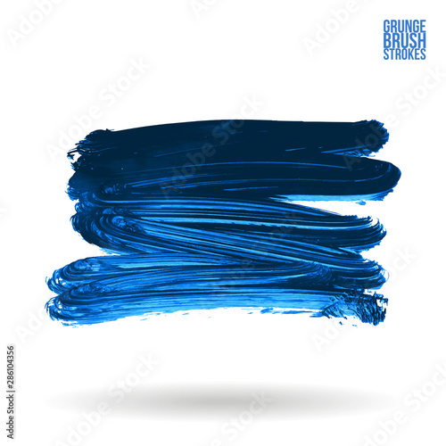 Blue brush stroke and texture. Grunge vector abstract hand - painted element. Underline and border design.