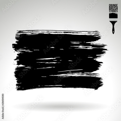 Black brush stroke and texture. Grunge vector abstract hand - painted element. Underline and border design.