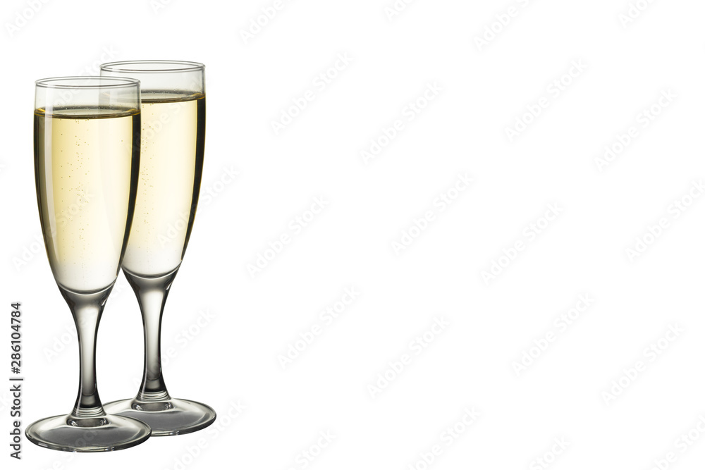 Obraz premium Toast champagne new year, flutes isolated on white background