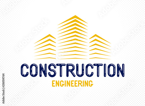 Building construction design element vector logo or icon, real estate realty theme, office building.