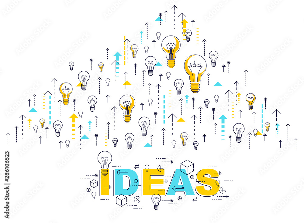 Light bulbs ideas concept, lightbulb lamps composition vector design.