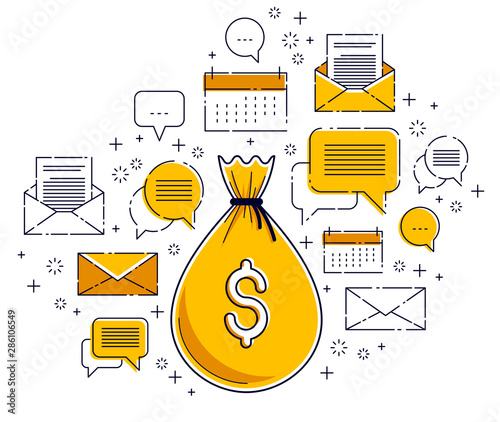 Money bag and icon set vect...