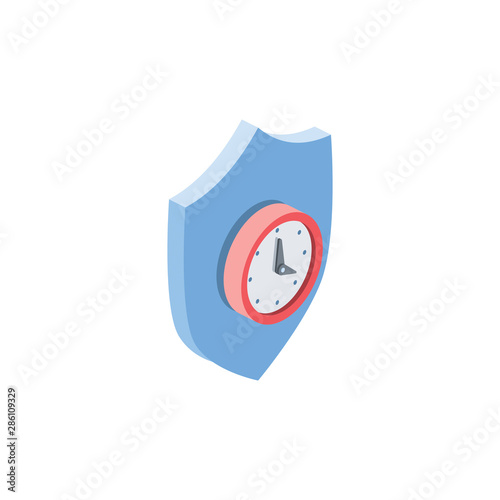 Security shield timer. Vector 3d isometric, color web icons set, new flat style. Creative illustration, idea for infographics.