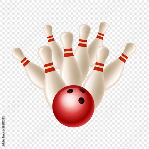 Vector bowling strike. Skittles and ball isolated on transparent background. Illustration skittles hobby, play activity