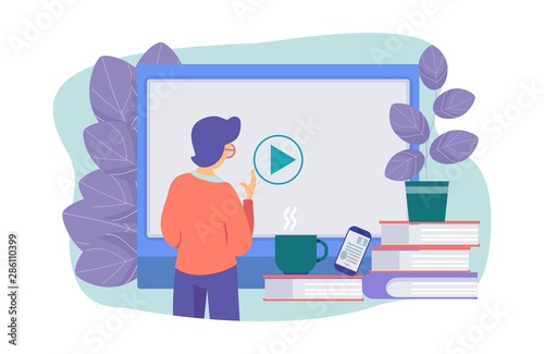 Online education vector concept. E-learning, student and digital content. Modern education illustration. Web online learning and training distance