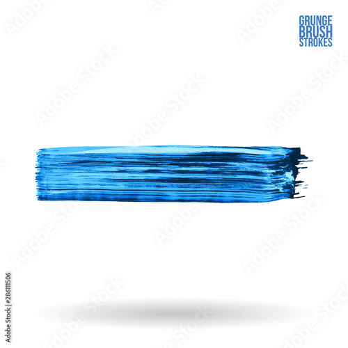 Blue brush stroke and texture. Grunge vector abstract hand - painted element. Underline and border design.