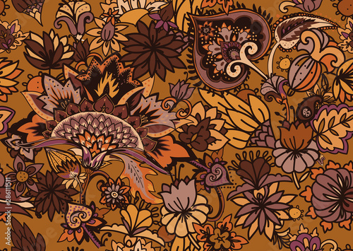 Paisley. Seamless Textile floral pattern with oriental paisley ornament.