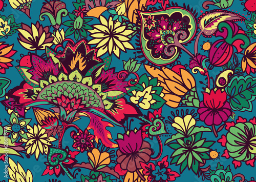 Paisley. Seamless Textile floral pattern with oriental paisley ornament.
