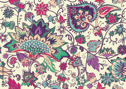 Paisley. Seamless Textile floral pattern with oriental paisley ornament.