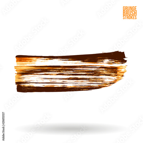 Orange brush stroke and texture. Grunge vector abstract hand - painted element. Underline and border design.