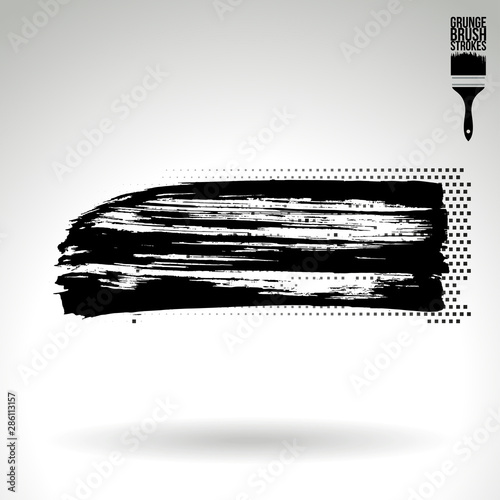 Black brush stroke and texture. Grunge vector abstract hand - painted element. Underline and border design.