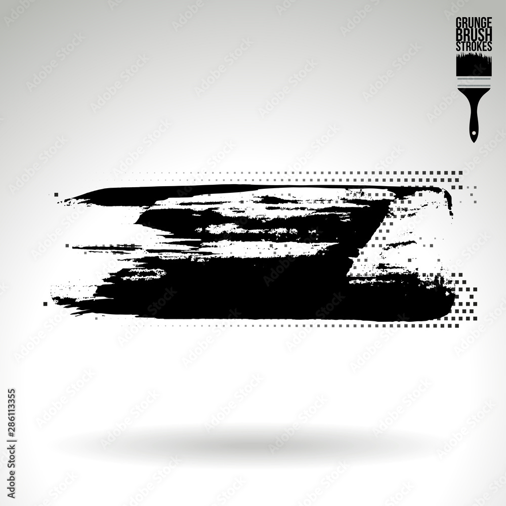 Black brush stroke and texture. Grunge vector abstract hand - painted element. Underline and border design.