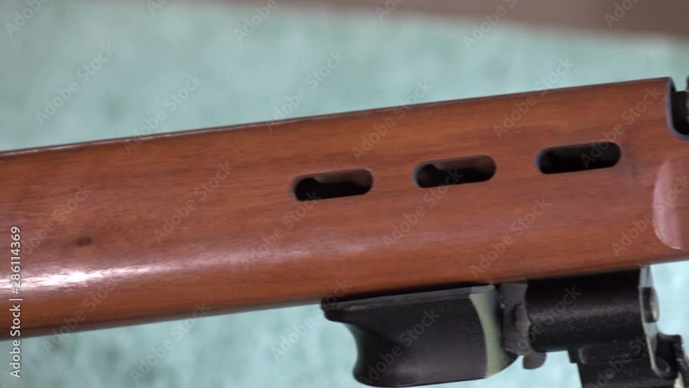 Close up of barrel of FAL rifle