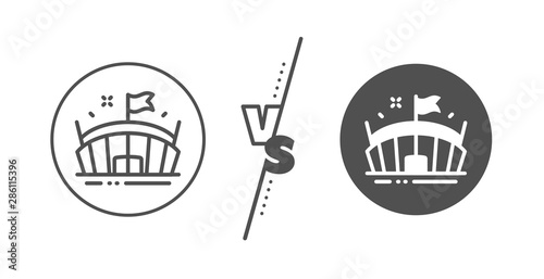 Arena with flag sign. Versus concept. Sports stadium line icon. Sport complex symbol. Line vs classic arena icon. Vector