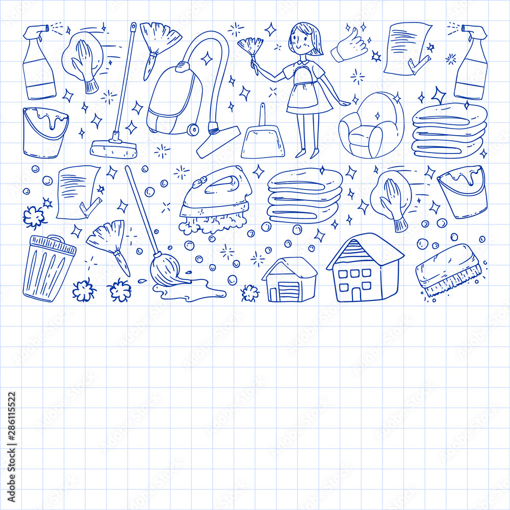cleaning services company vector monochrome pattern on background, drawing blue pen . cleaning services company vector monochrome pattern on background, drawing blue pen .