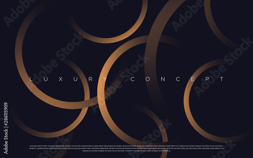 Black premium background with luxury dark gold circles and golden lines. Rich vector background for your exclusive design.