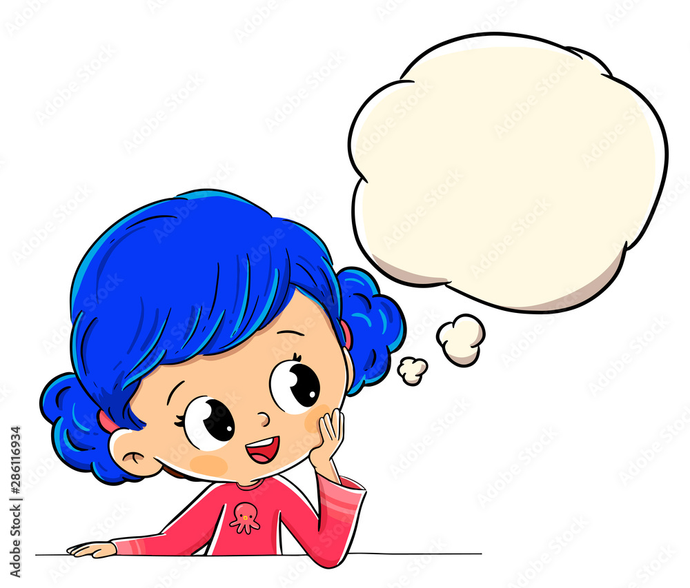 Girl thinking or imagining with a comic balloon Girl thinking or imagining with a comic balloon