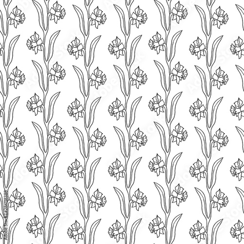 Beautiful seamless pattern with flowers on a white isolated background. Design suitable for fabric, wallpaper, wrapping paper, posters.