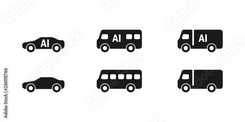 Signs of cars. Transport with artificial intelligence. Bus, truck. Silhouette of cars.