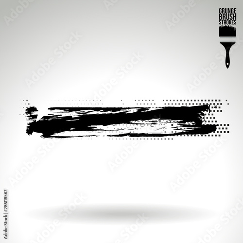 Black brush stroke and texture. Grunge vector abstract hand - painted element. Underline and border design.