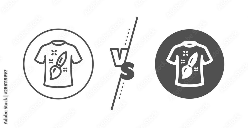 Creative brush sign. Versus concept. T-shirt design line icon. T shirt Graphic art symbol. Line vs classic t-shirt design icon. Vector Creative brush sign. Versus concept. T-shirt design line icon. T shirt Graphic art symbol. Line vs classic t-shirt design icon. Vector