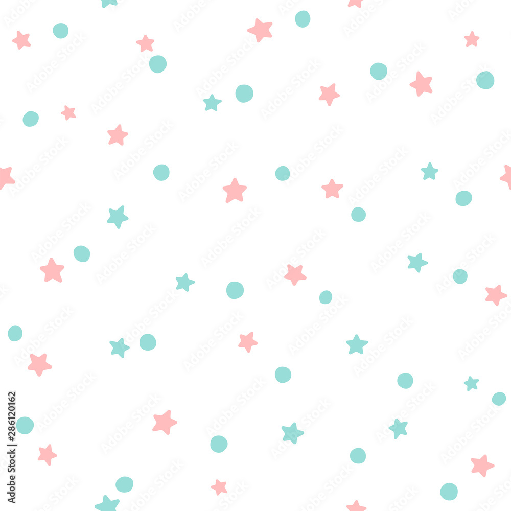 Seamless pattern with stars and round spots. Cute print. Simple vector illustration.