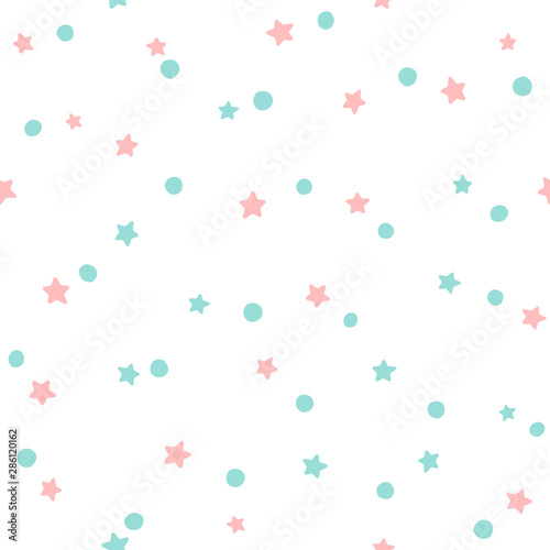 Seamless pattern with stars and round spots. Cute print. Simple vector illustration.