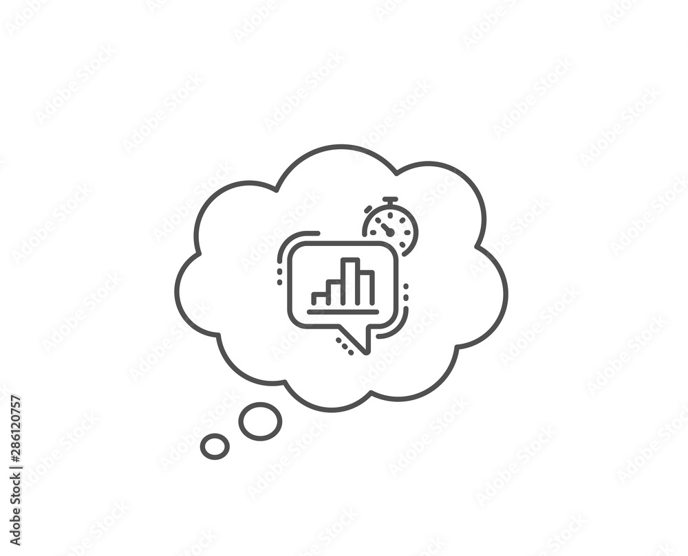 Diagram chart line icon. Chat bubble design. Statistics timer sign. Market analytics symbol. Outline concept. Thin line statistics timer icon. Vector Diagram chart line icon. Chat bubble design. Statistics timer sign. Market analytics symbol. Outline concept. Thin line statistics timer icon. Vector