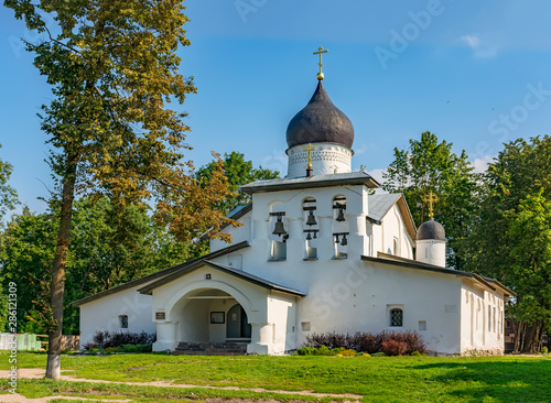 Church of the Resurrection from the Stadium. Orthodox Church in Pskov.