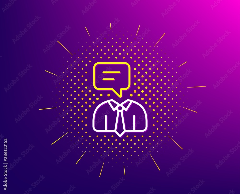 Human talking line icon. Halftone pattern. Conversation sign. Communication speech bubble symbol. Gradient background. Support service line icon. Yellow halftone pattern. Vector Human talking line icon. Halftone pattern. Conversation sign. Communication speech bubble symbol. Gradient background. Support service line icon. Yellow halftone pattern. Vector