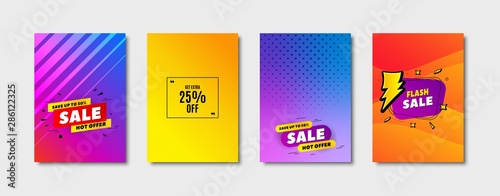 Get Extra 25% off Sale. Cover design, banner badge. Discount offer price sign. Special offer symbol. Save 25 percentages. Poster template. Sale, hot offer discount. Flyer or cover background. Vector