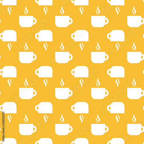 Seamless pattern coffe or tea cup yellow icon