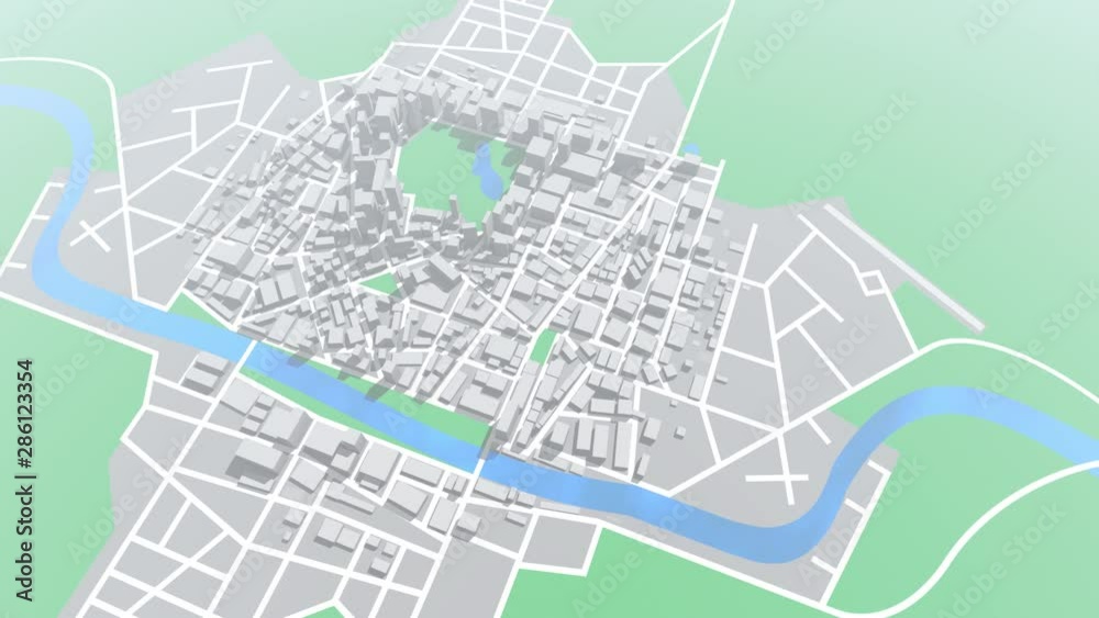 3d animated map of a city building up in 4K resolution