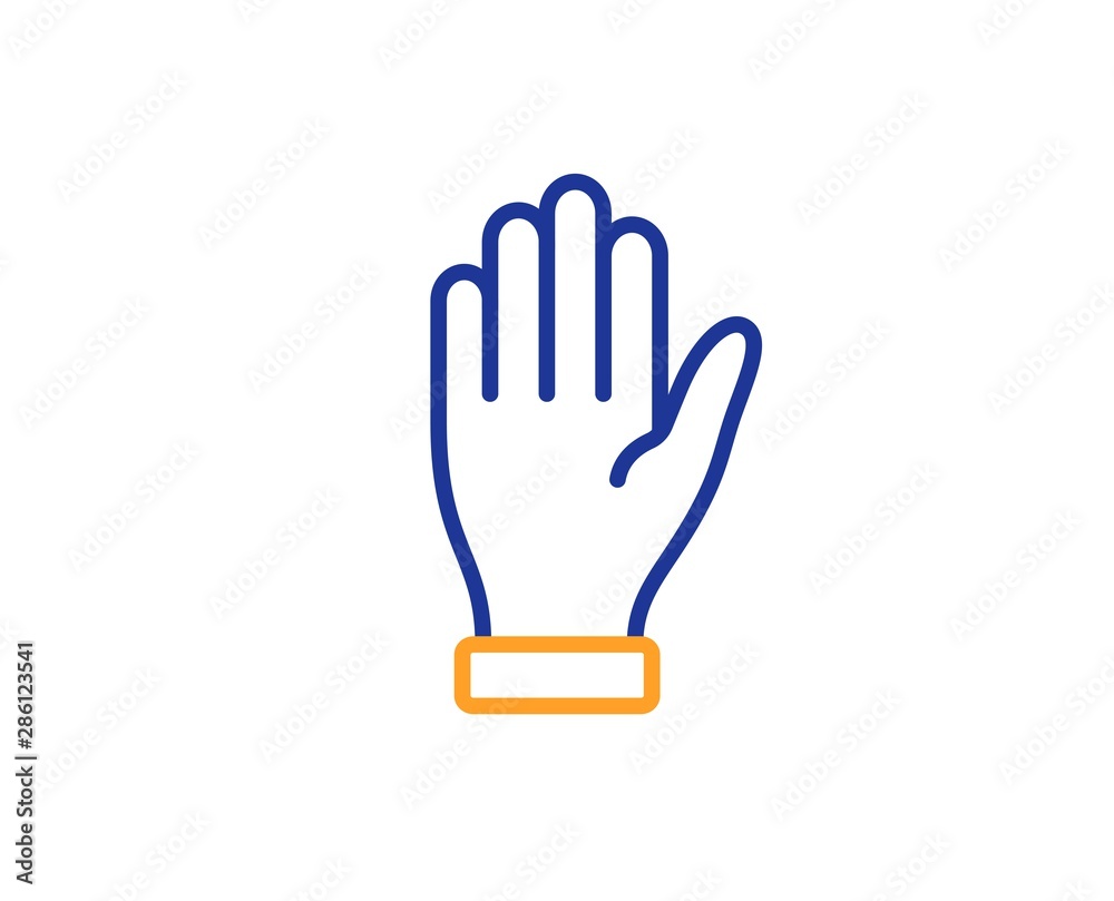 Wave palm sign. Hand line icon. Gesture symbol. Colorful outline concept. Blue and orange thin line hand icon. Vector Wave palm sign. Hand line icon. Gesture symbol. Colorful outline concept. Blue and orange thin line hand icon. Vector