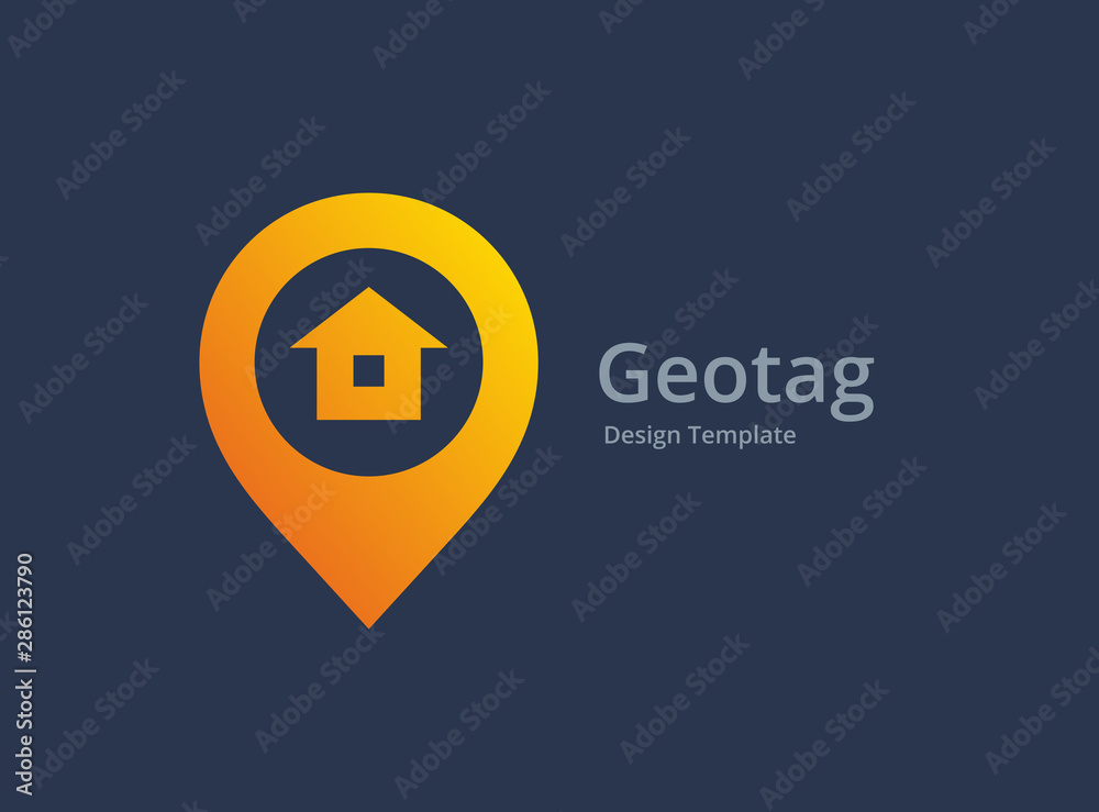 Geotag with house or location pin logo icon design