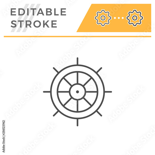 Ship steering wheel editable stroke line icon