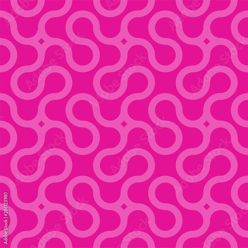 Abstract geometric wavy pattern with creative shapes. Decorative seamless pink background. Stylish bright curly texture