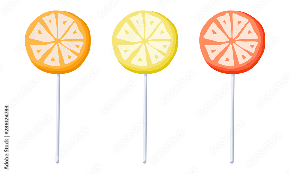 Citrus lollipops set isolated illustration Citrus lollipops set isolated illustration