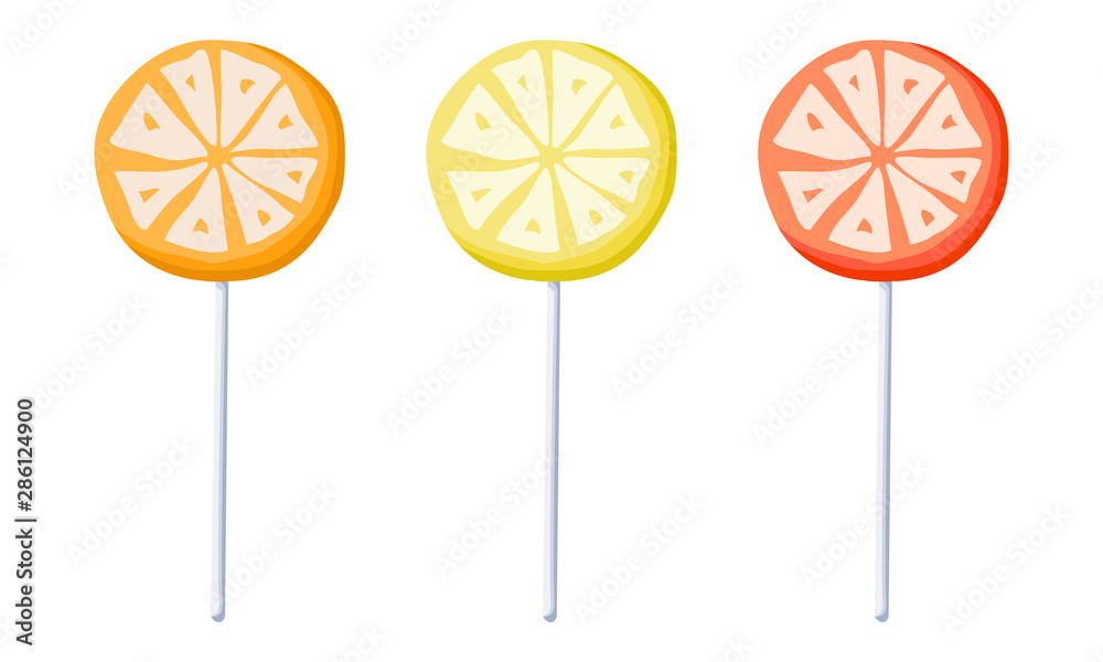 Citrus lollipops set isolated vector illustration Citrus lollipops set isolated vector illustration