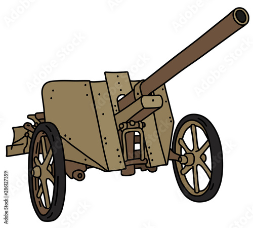 The vectorized hand drawing of a vintage sand field cannon