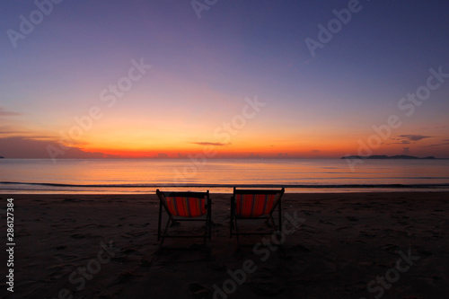 sunbed on the beach with beautiful sky background © leisuretime70