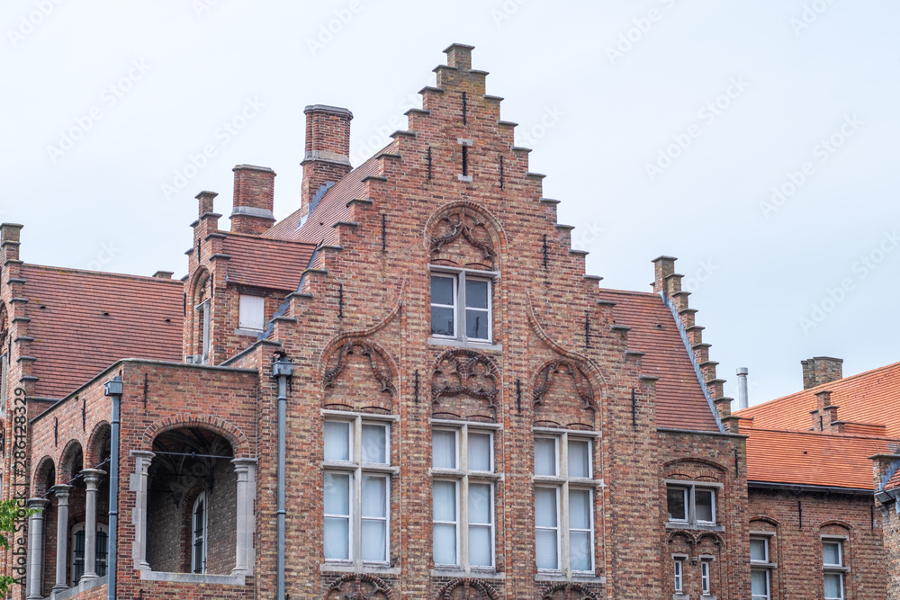 Building made up of bricks dating from the medieval times in Bruges, Belgium