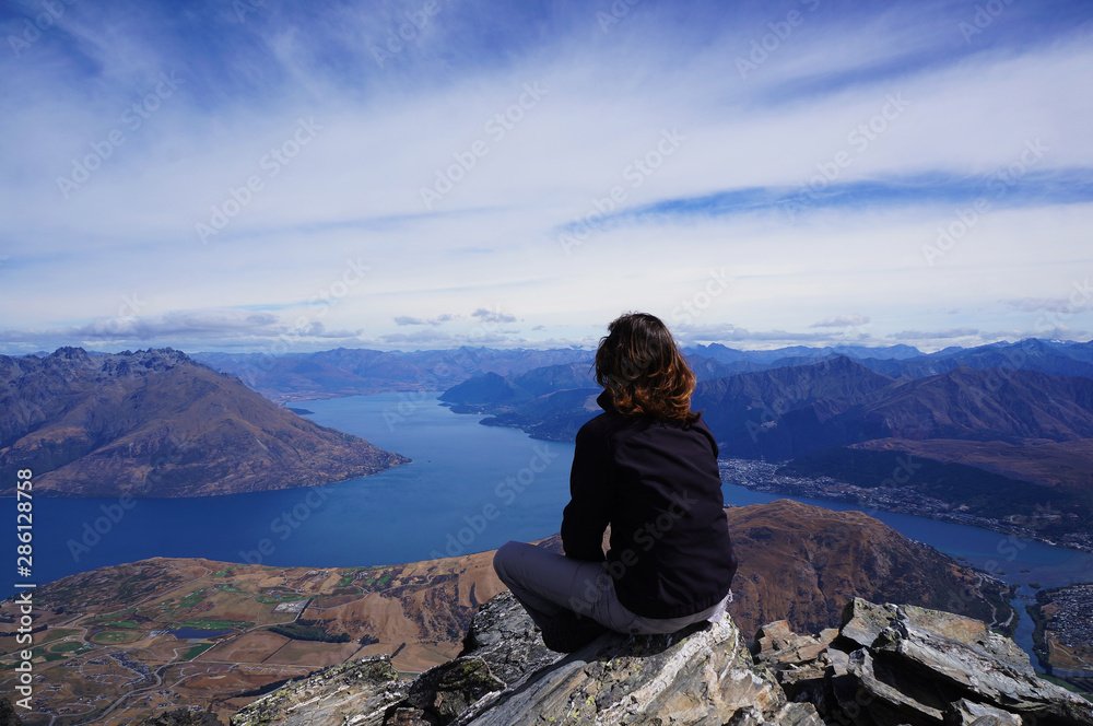Beautiful view on lake Wanaka from Remarkables mountains in New Zealand